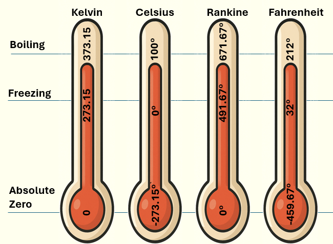 Comparison of different temperature scales